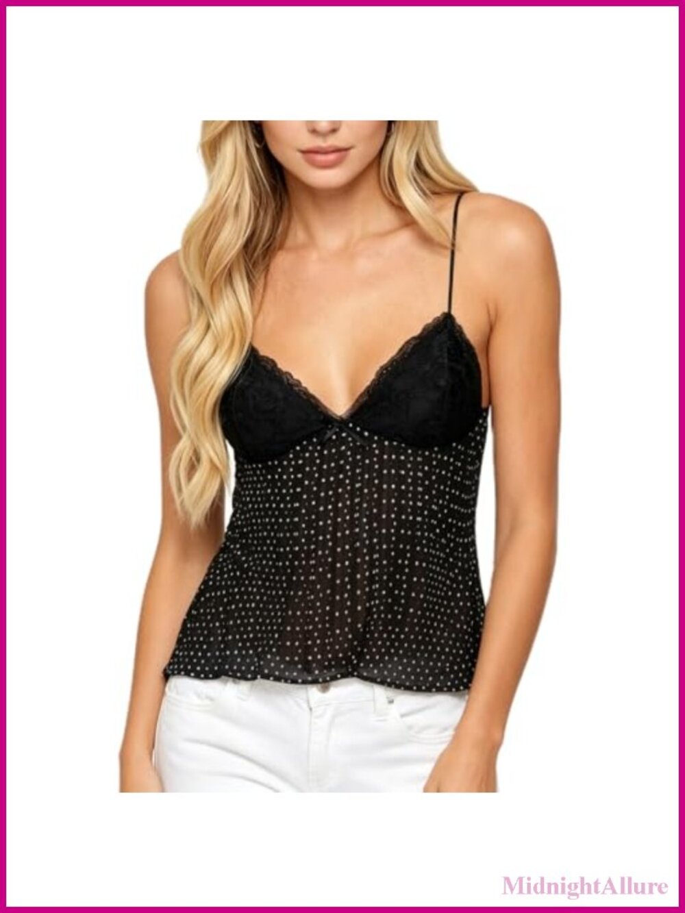 Y2K Camisole Deep V Neck Lace Trim Spaghetti Strap Pleated Babydoll Tank Top